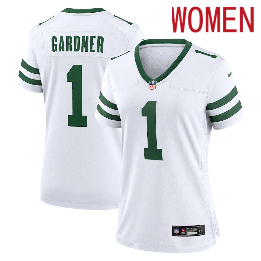 Women New York Jets 1 Ahmad Sauce Gardner Nike Legacy White Game Player NFL Jersey